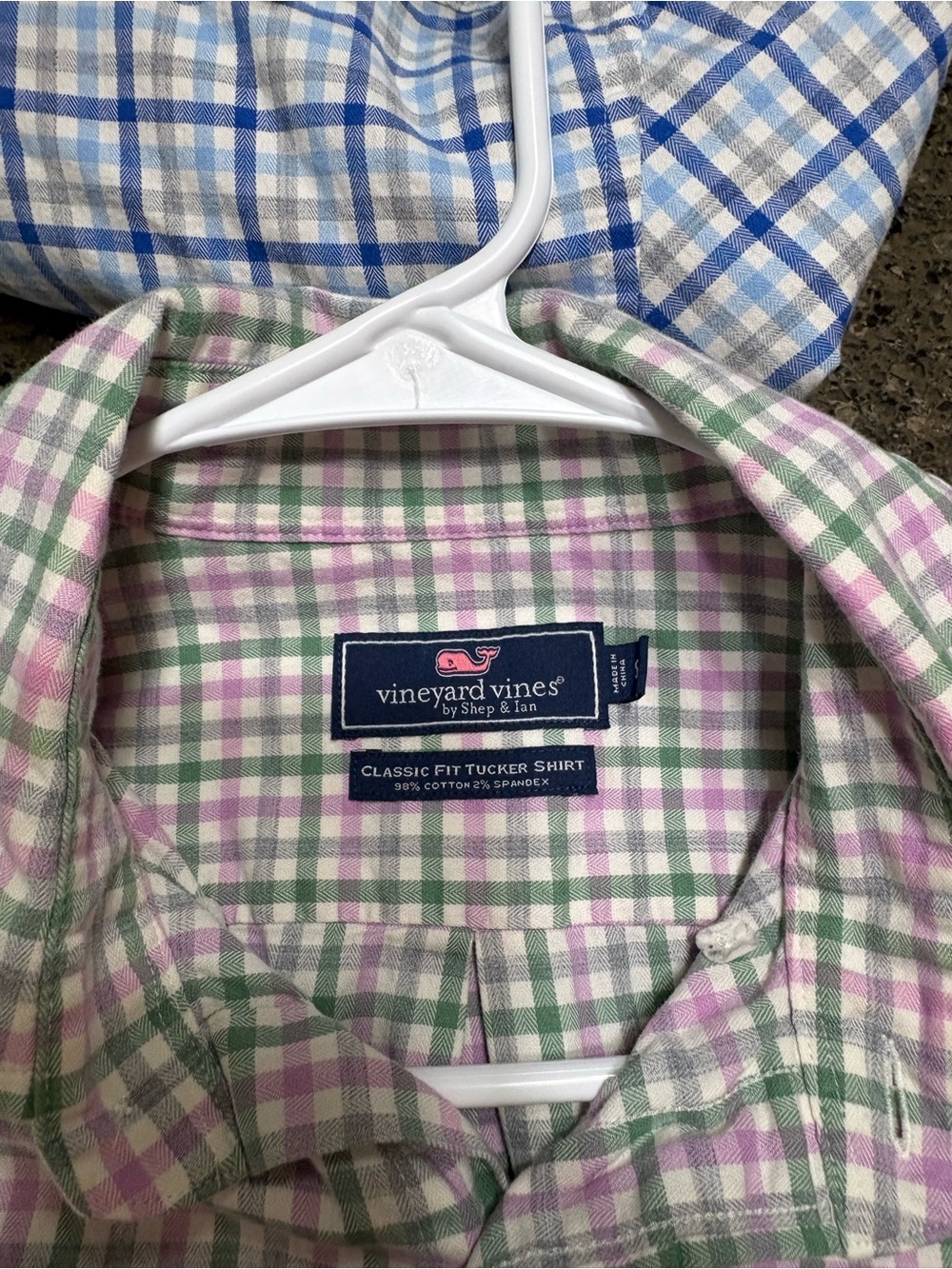 2 Vineyard Vines Men’s Button-Down Shirt - Pink & Green Gingham, blue gingham